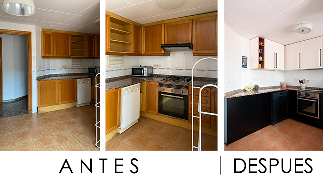Reforma de vivienda con renovación de cocina sin obras, amueblamiento y decoración 